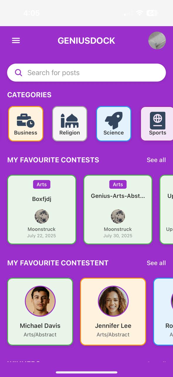 GeniusDock Mobile App - Profile Screen
